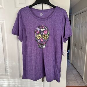 Way to Celebrate L (12-14) Purple Flower Skull Graphic Tee Halloween